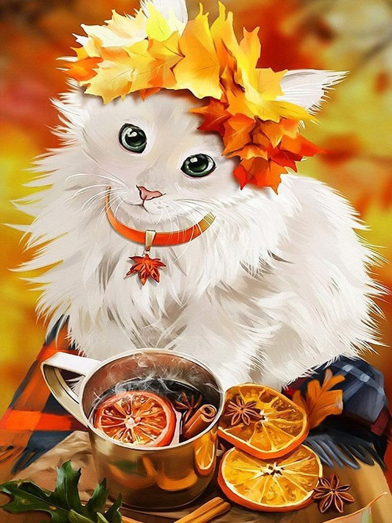 Pretty long-haired white cat 5D DIY Diamond Painting Kits