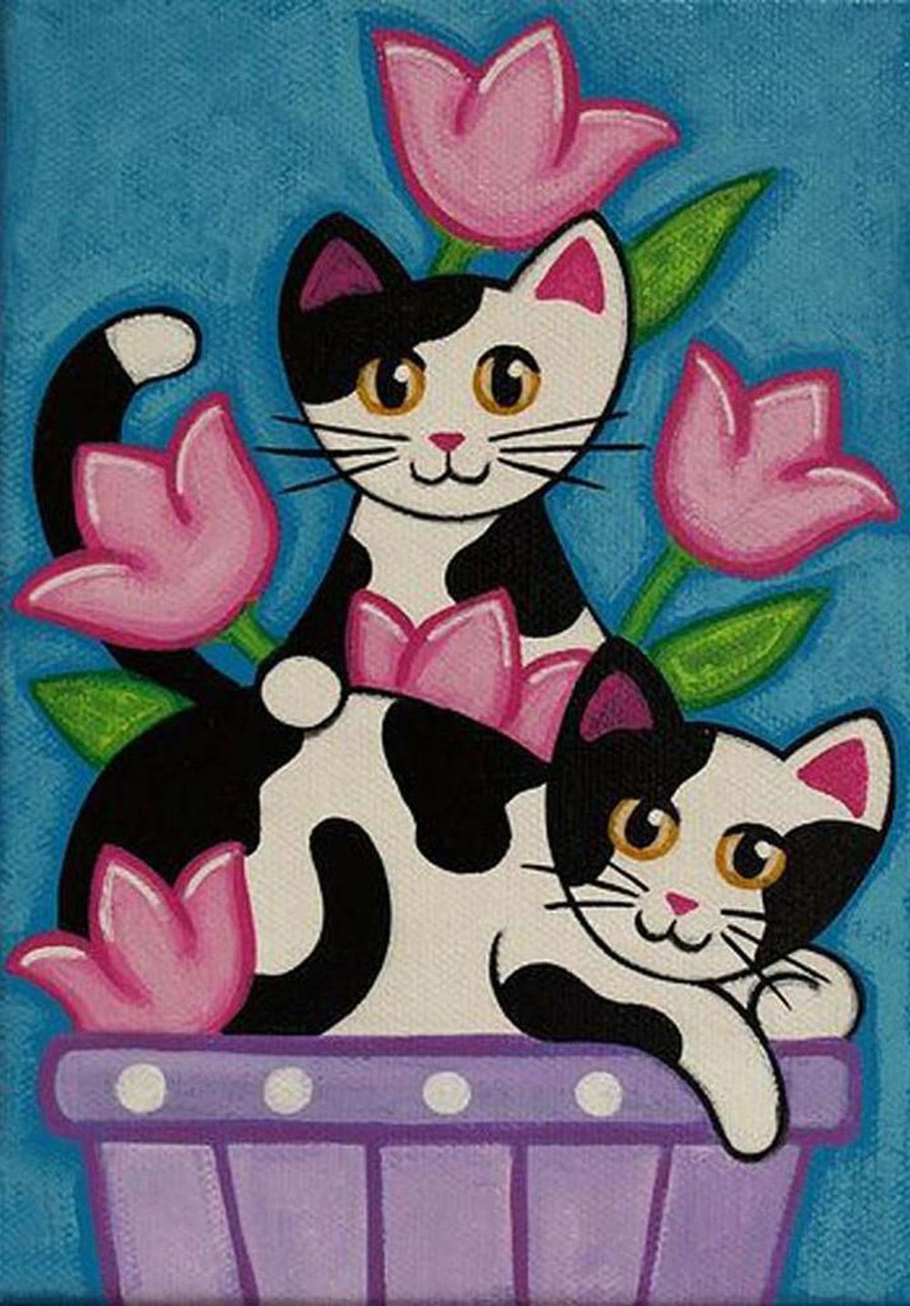 Black and White Cat and Tulips Diamond Painting