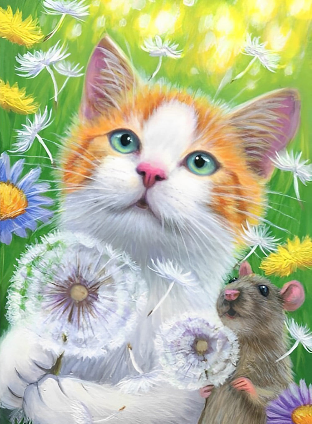 Dandelions and Kitten Diamond Painting
