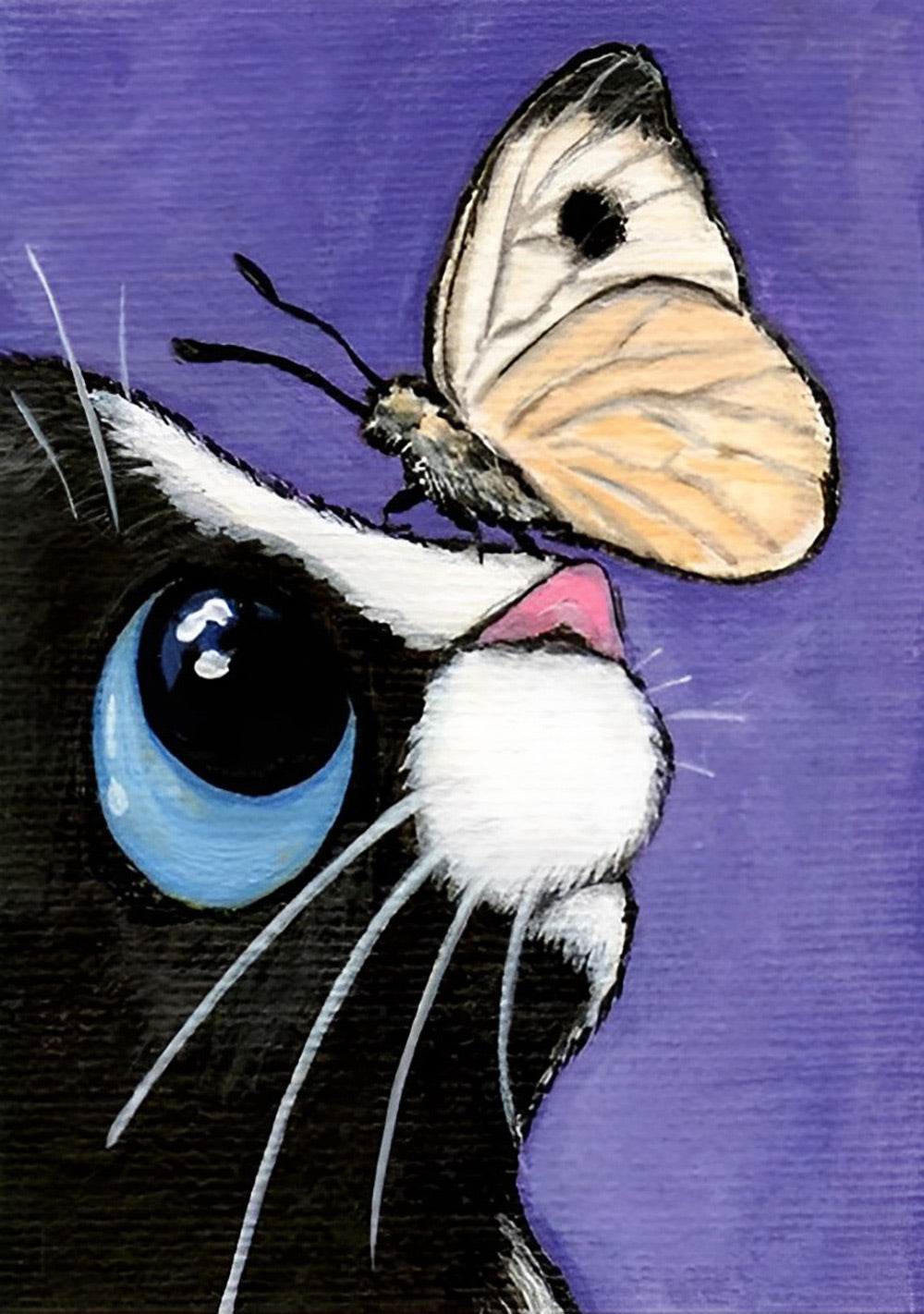 Black and White Cat with a Butterfly Diamond Painting