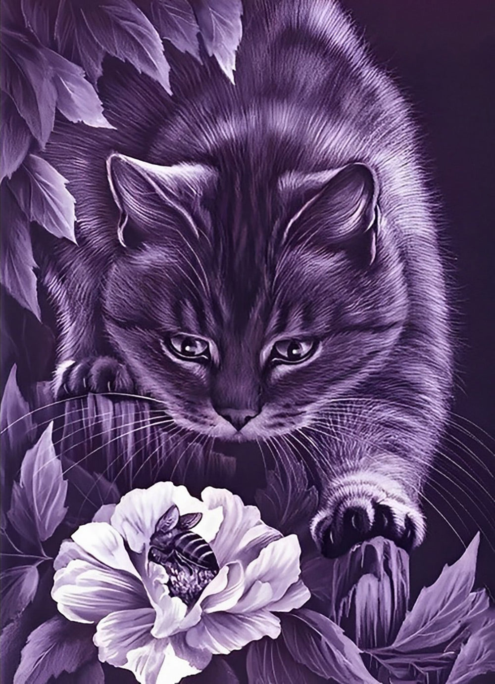 Cat Looking at a Flower Diamond Painting