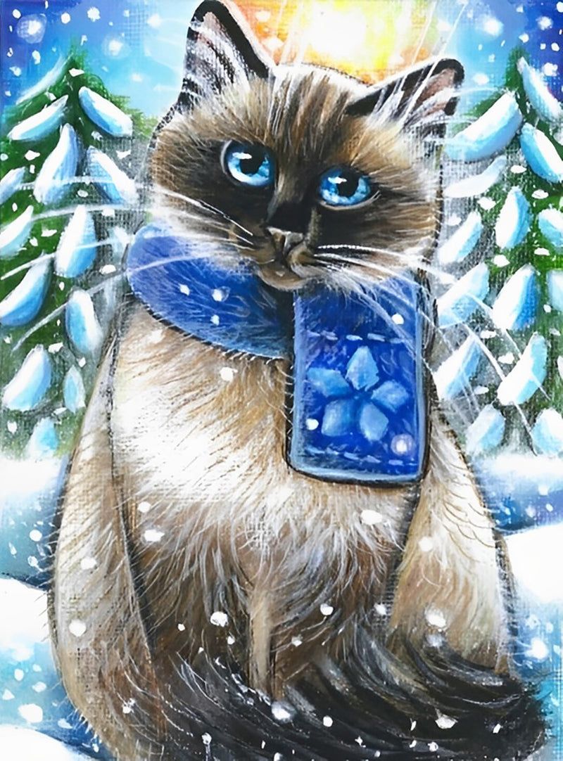 Siamese Cat with Blue Scarf 5D DIY Diamond Painting Kits