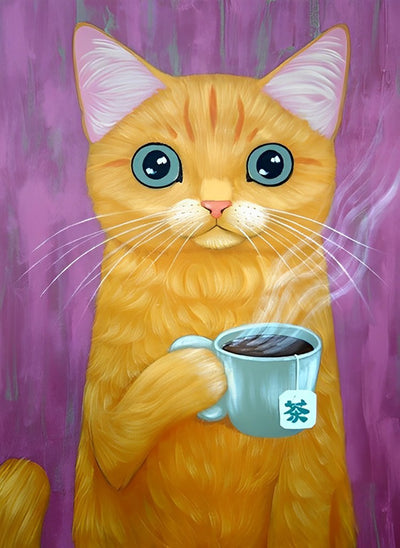 Yellow Cat and Tea Diamond Painting