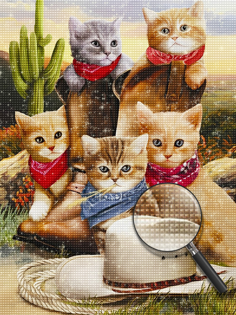 Western Cowboy Kittens 5D DIY Diamond Painting Kits