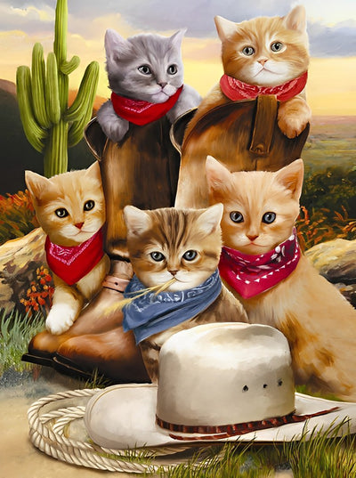 Western Cowboy Kittens 5D DIY Diamond Painting Kits