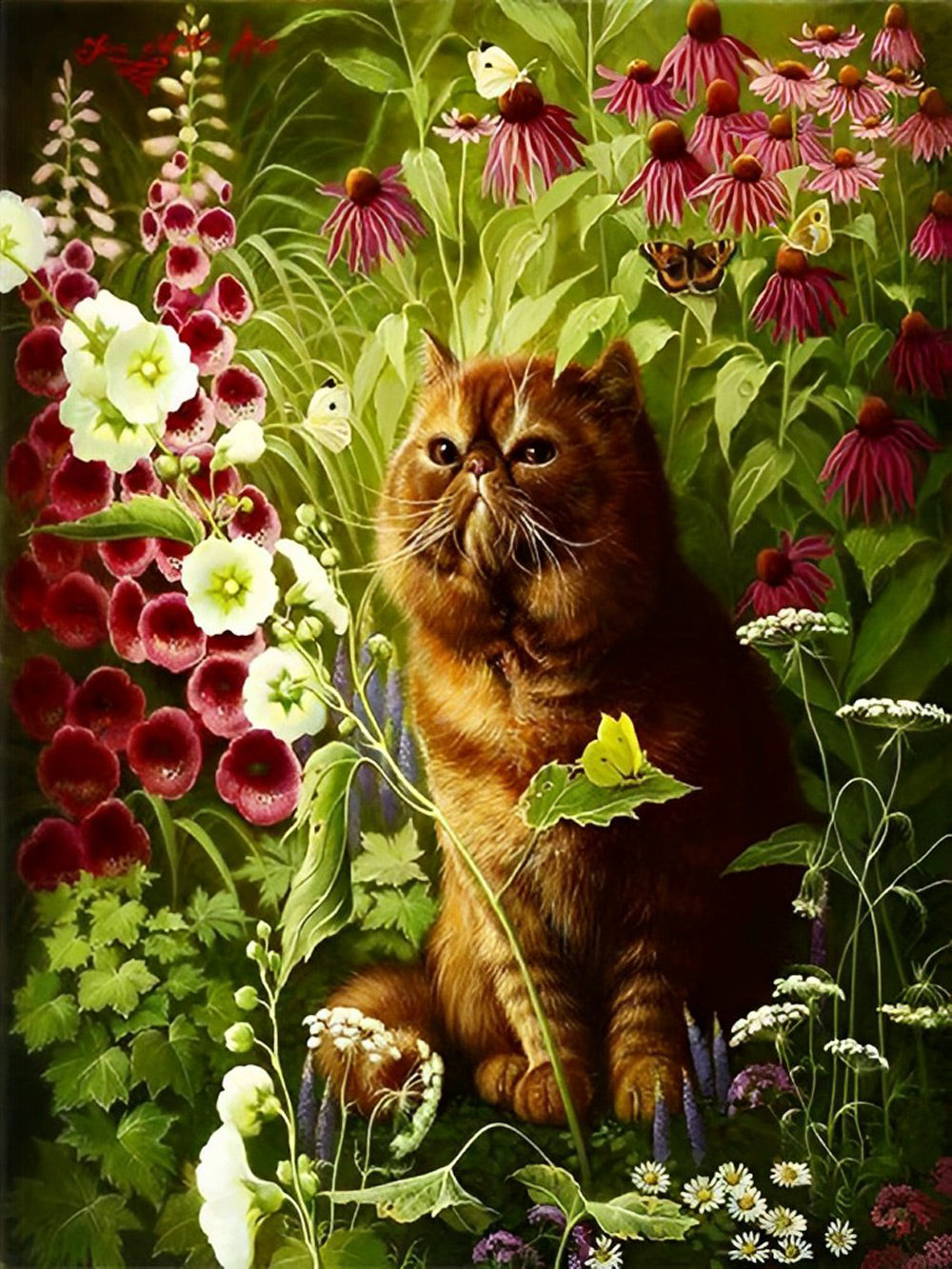 Exotic Shorthair Cat and Flowers Diamond Painting