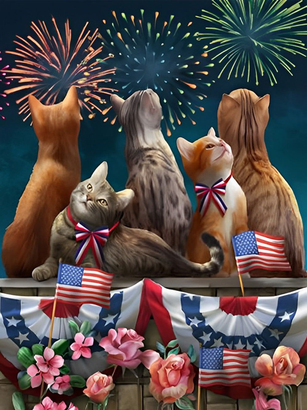 American Cats and Fireworks Diamond Painting