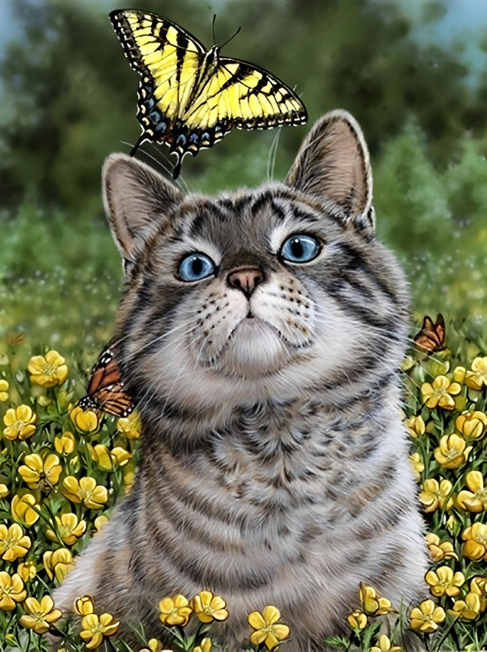 Cat and Common Tiger Butterfly Diamond Painting