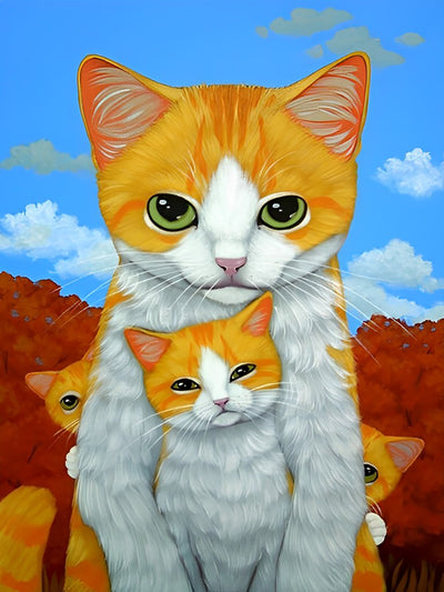 Mum Cat and Her Babies Diamond Painting