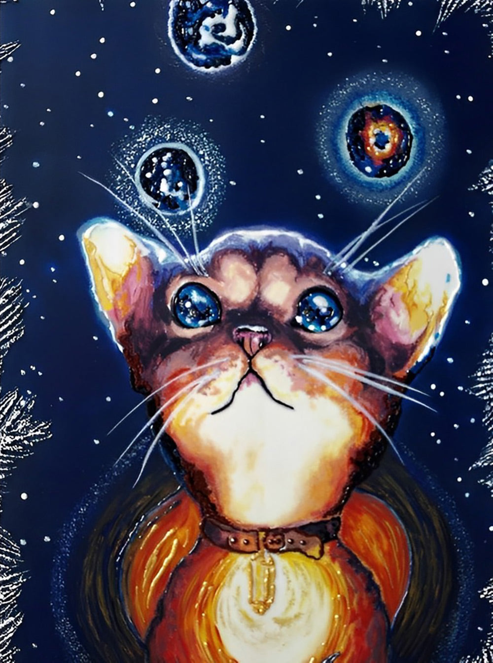 Cat under Starry Sky Diamond Painting