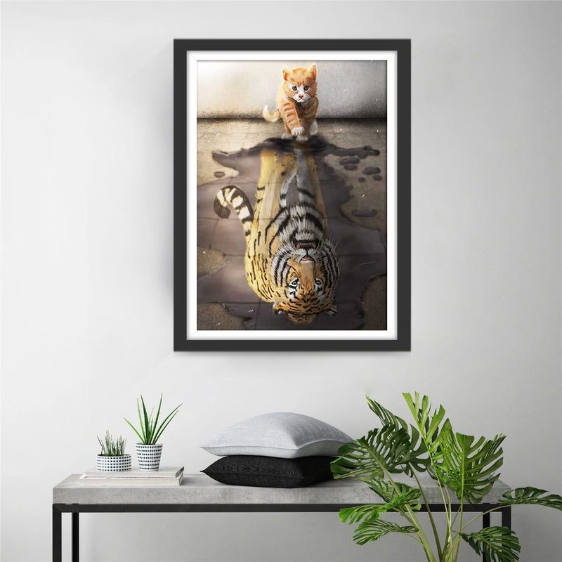 Orange Kitty and Tiger in Reflection 5D DIY Diamond Painting Kits