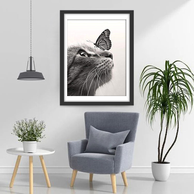 Cat Looking at Butterfly Diamond Painting