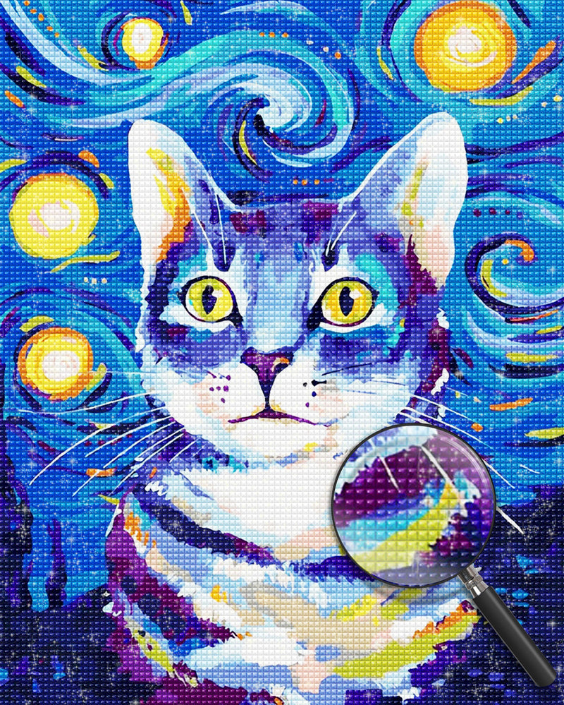 Starry Night Blue Cat 5D DIY Diamond Painting Kits