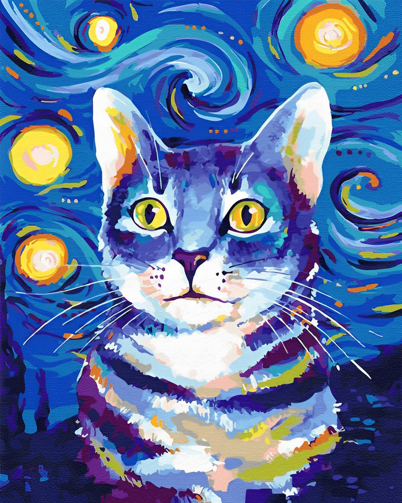 Starry Night Blue Cat 5D DIY Diamond Painting Kits