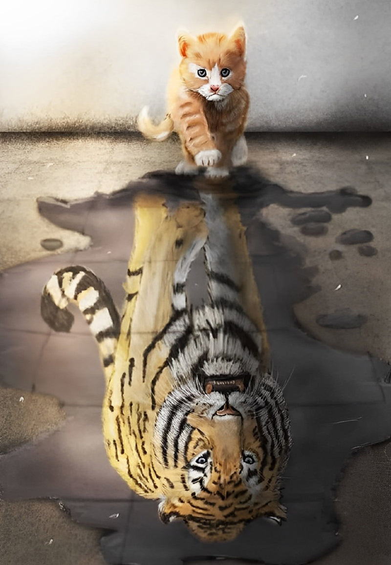 Orange Kitty and Tiger in Reflection 5D DIY Diamond Painting Kits