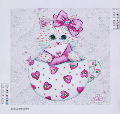 Kitty with Love Letter in the Cup Special Shaped Drills 5D DIY Diamond Painting Kits