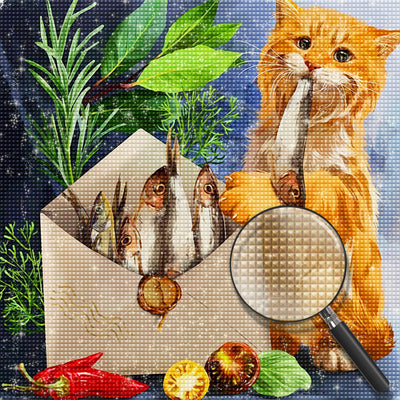 Cat Stealing Dried Fishes Diamond Painting