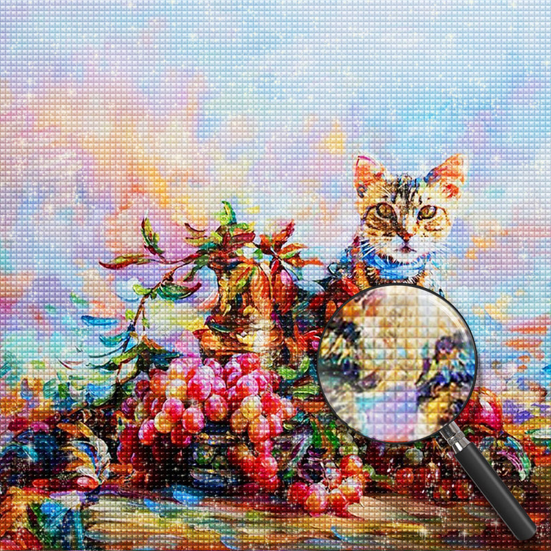 Cat and Grapes Diamond Painting