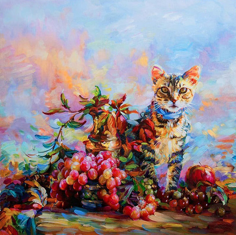 Cat and Grapes Diamond Painting