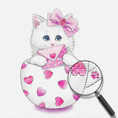 Long-Haired White Cat Holding a Love Letter in a Teacup 5D DIY Diamond Painting Kits