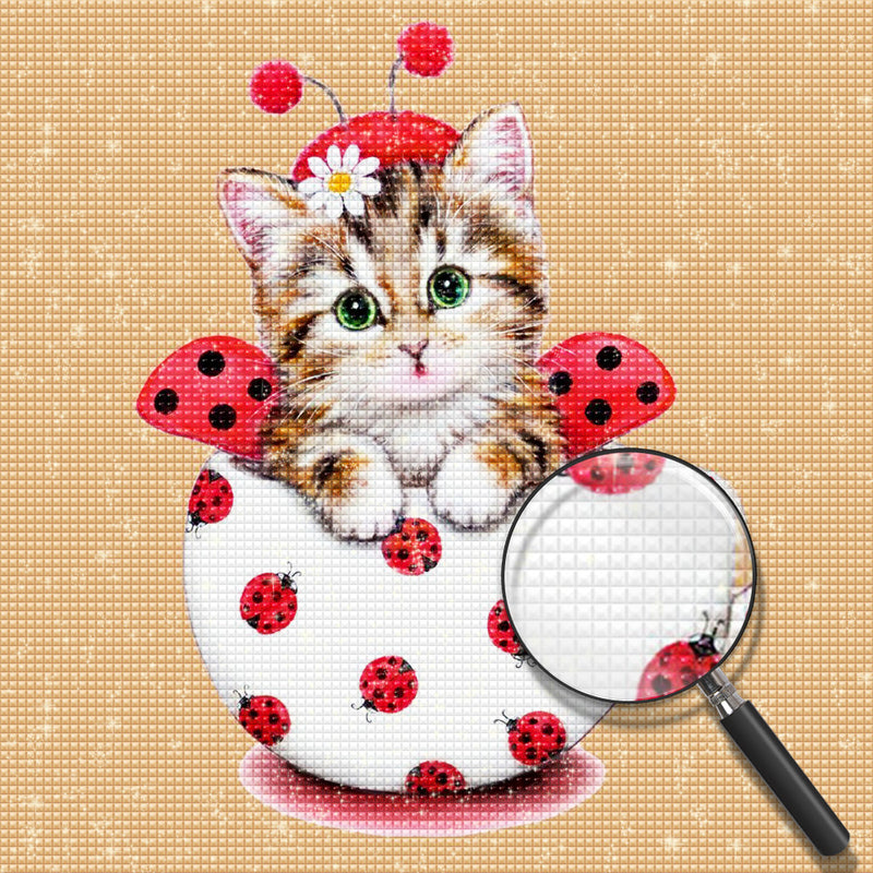 Ladybug Cat in a Mug 5D DIY Diamond Painting Kits
