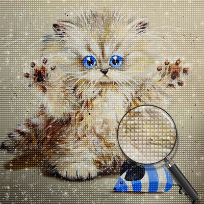 Blue-eyed Long-haired Kitten and Mouse Toy 5D DIY Diamond Painting Kits