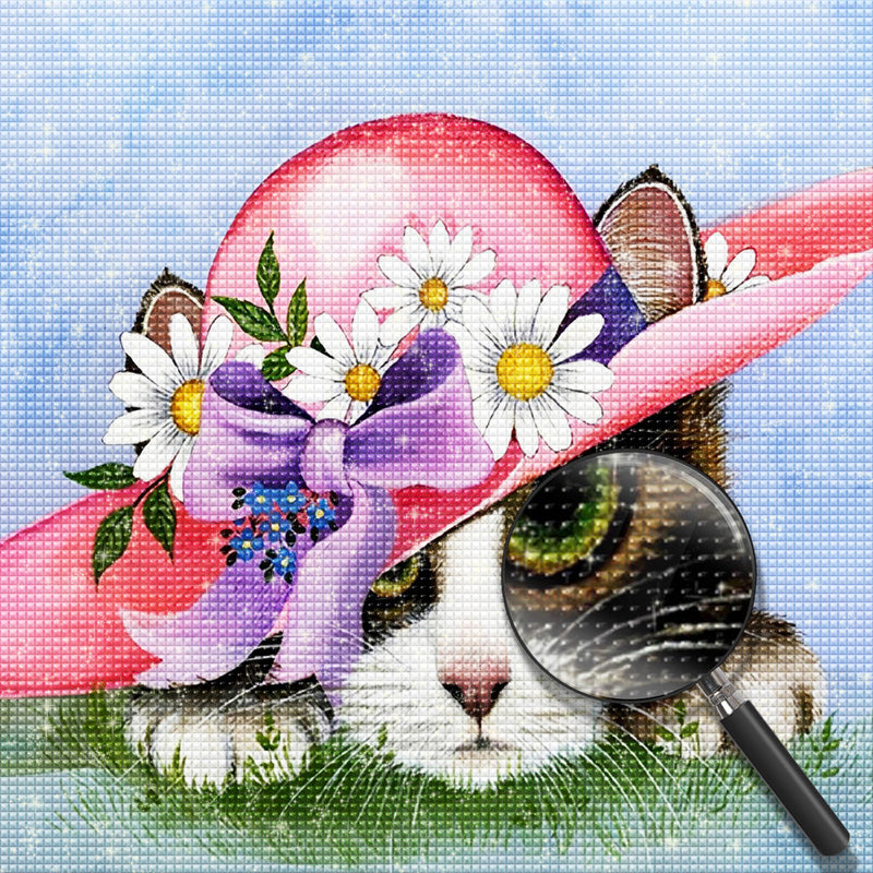 Cat with a Pink Hat Diamond Painting