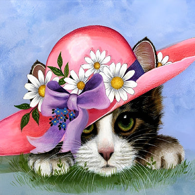 Cat with a Pink Hat 5D DIY Diamond Painting Kits
