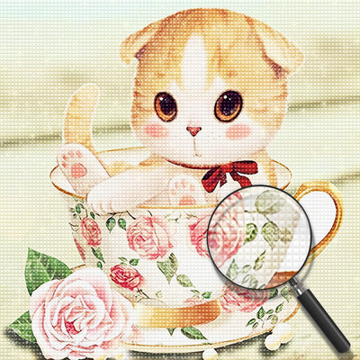 Cat in a Floral Cup 5D DIY Diamond Painting Kits