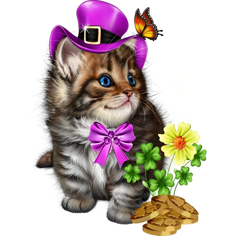 Cat with Purple Hat Diamond Painting