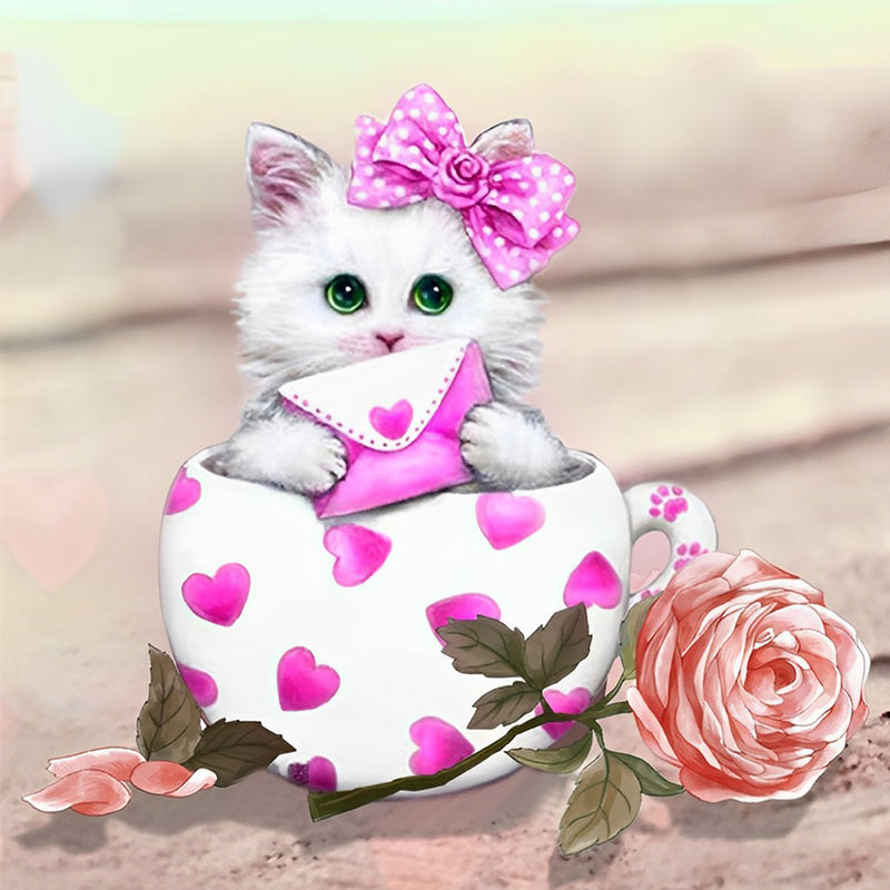 Cat with Love Letter and Rose Diamond Painting