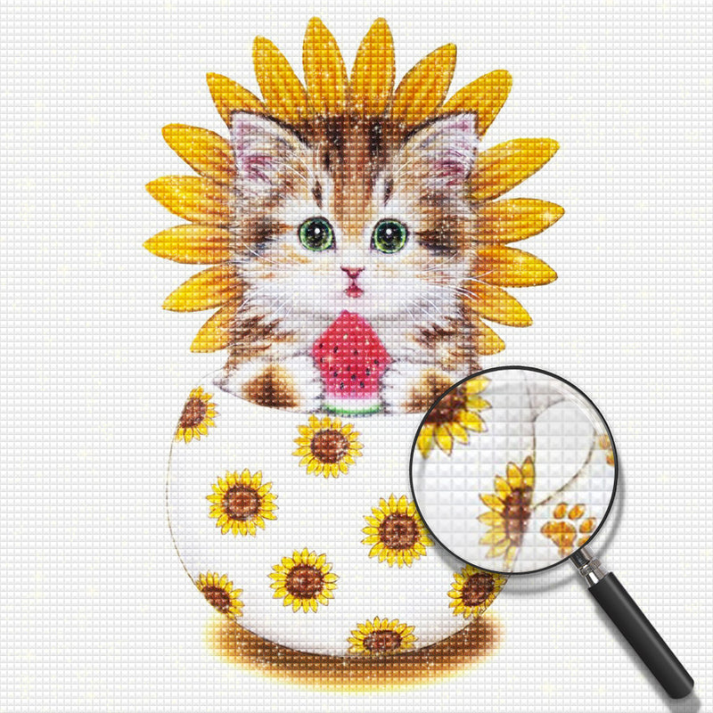 Sunflower Cat in the Cup Diamond Painting