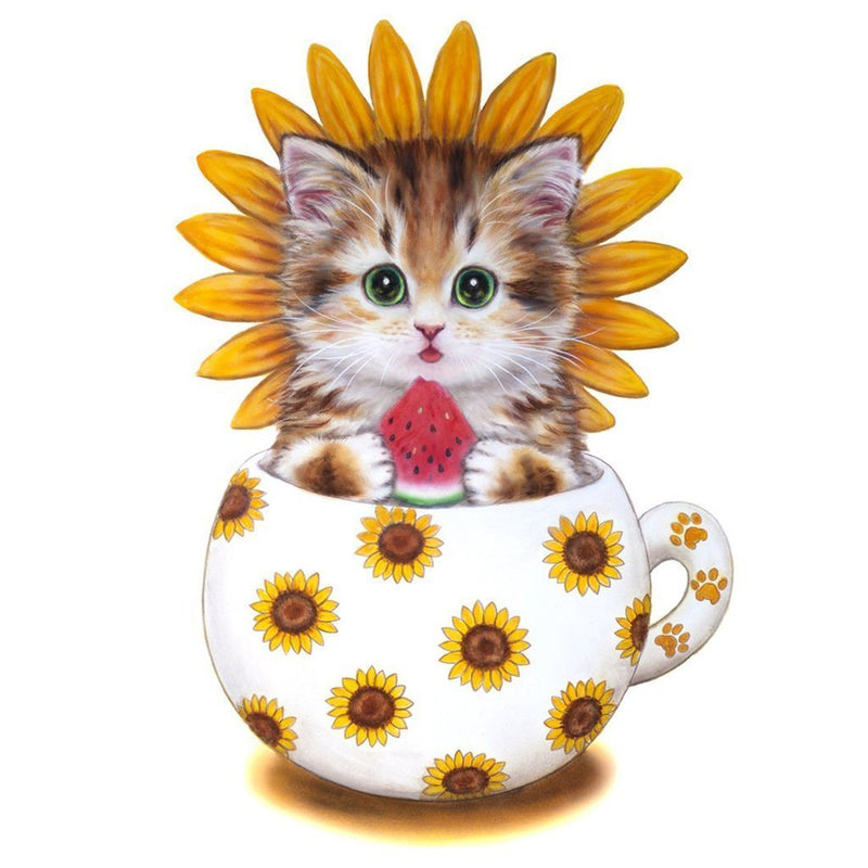 Sunflower Cat in the Cup 5D DIY Diamond Painting Kits