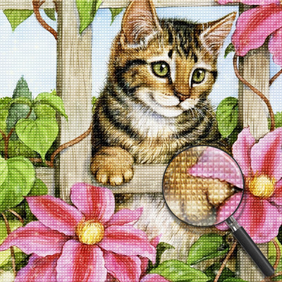 Cat and Flowers on the Fence 5D DIY Diamond Painting Kits