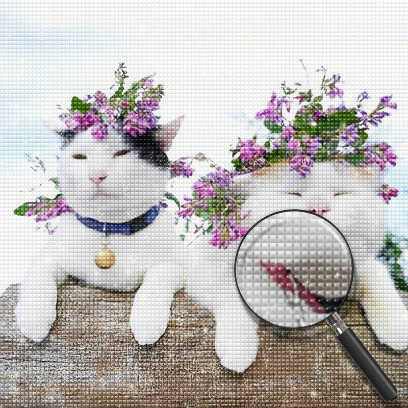 Two White Cats and Flowers 5D DIY Diamond Painting Kits