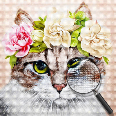 Beauty Cat with Flowers Diamond Painting