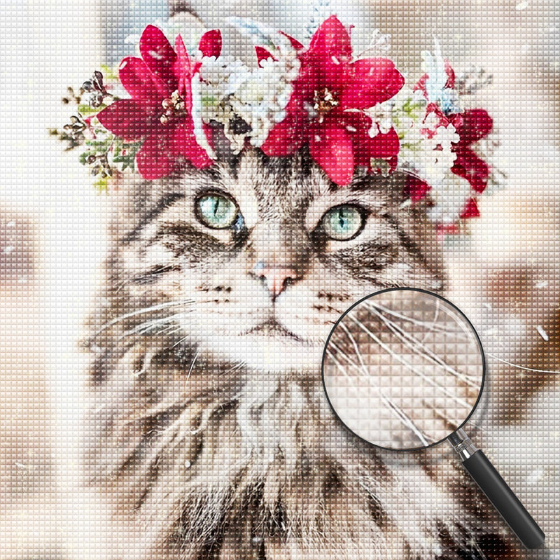 Maine Coon Cat Wearing a Garlands 5D DIY Diamond Painting Kits