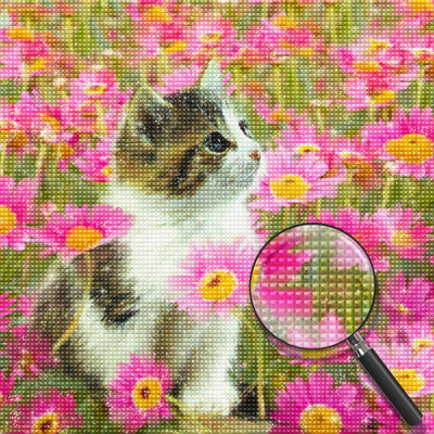 Kitten and Pink Daisies 5D DIY Diamond Painting Kits