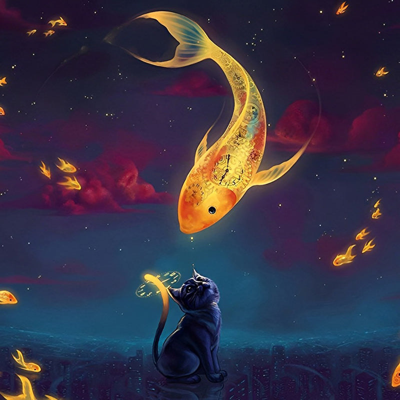 Cat and Koi Diamond Painting