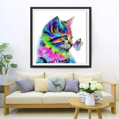 Colourful Cat and Butterfly Diamond Painting