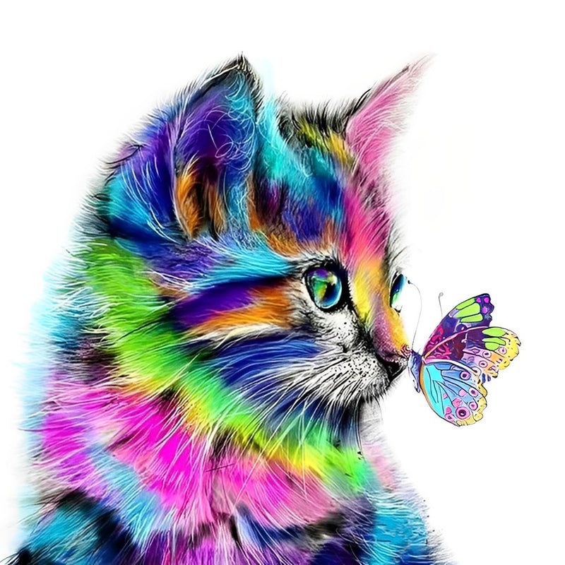 Colourful Cat and Butterfly Diamond Painting