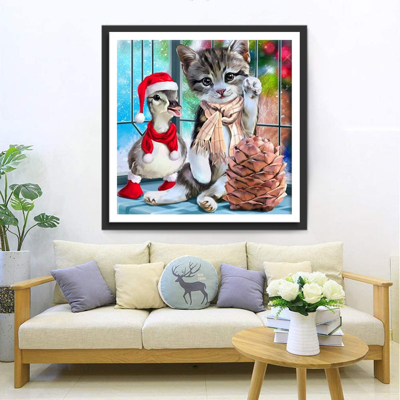 Duck Cat and Pine Cone Diamond Painting