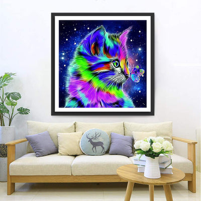 Colourful Cat and a Butterfly 5D DIY Diamond Painting Kits