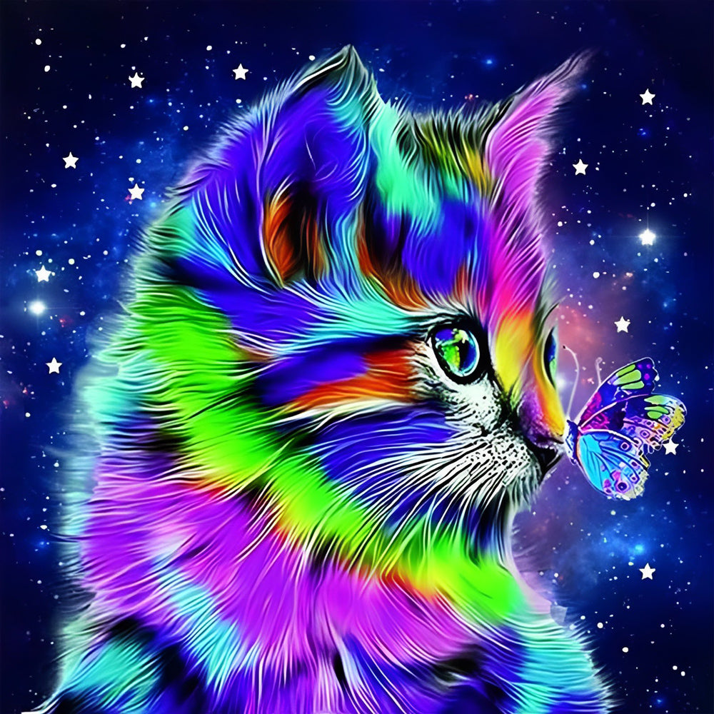 Colourful Cat and a Butterfly Diamond Painting