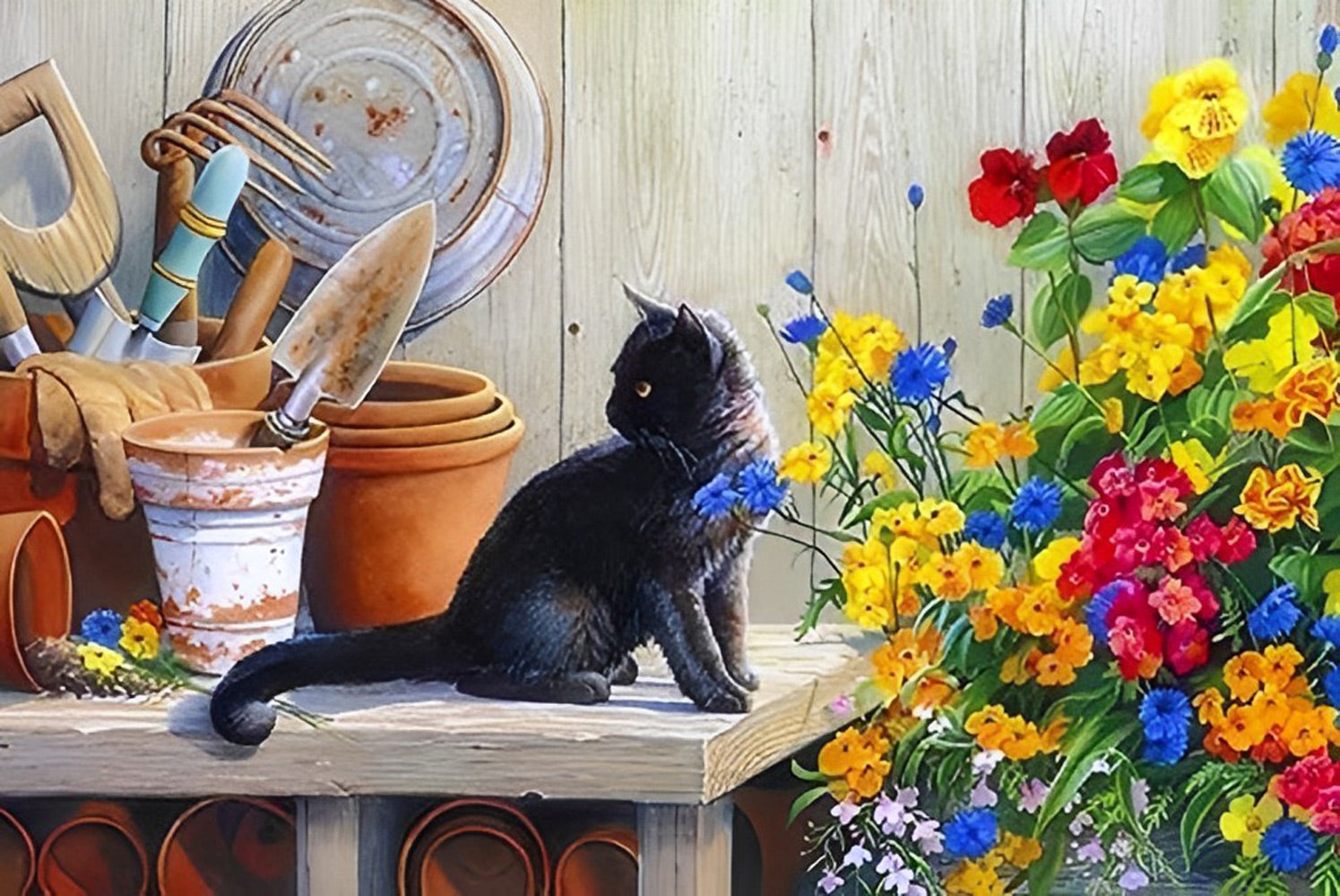 Black Cat on the Workbench Diamond Painting