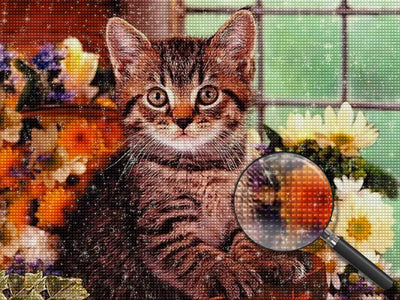 Cat and Flowers Diamond Painting