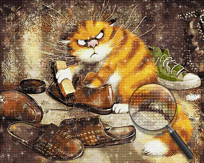 Creepy Cat Brushing Shoes Diamond Painting