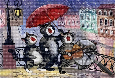 Cats Singing in the Rain Diamond Painting