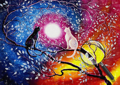 White Cat and Black Cat with the Magic Sky 5D DIY Diamond Painting Kits