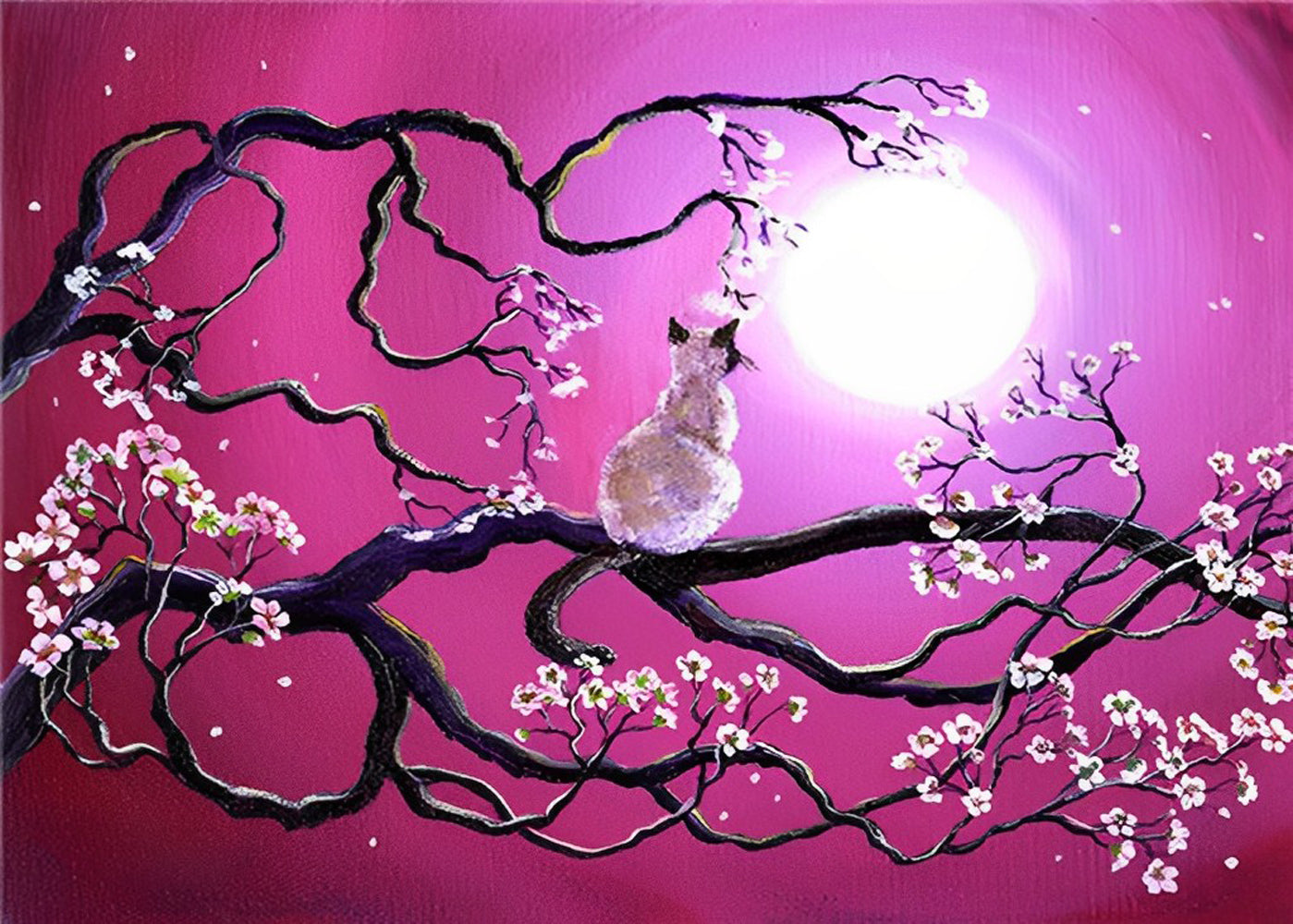 Cat Moon and Pink Sky Diamond Painting